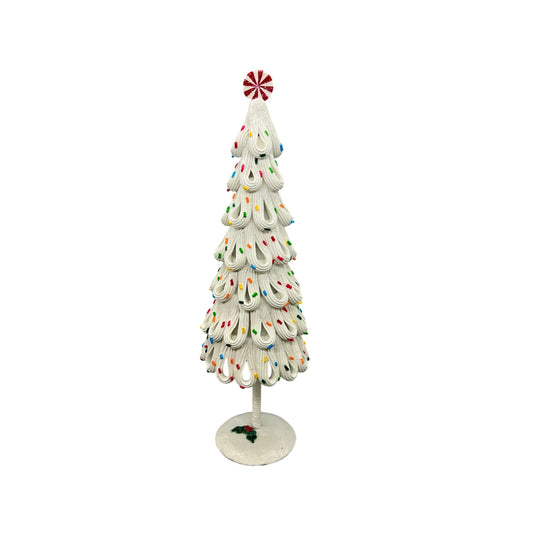 White Icing Christmas Tree Decor 14.75" With Multicolor Sprinkles & Peppermint Topper