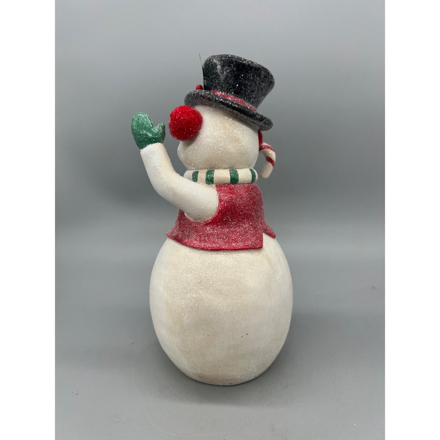 Retro Snowman Figurine With Candy Cane & Top Hat  9" Hand-Painted Holiday Decor