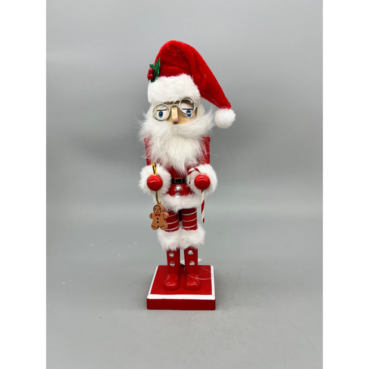 10.5” Santa Nutcracker with Candy Cane & Gingerbread Ornament Christmas Decor