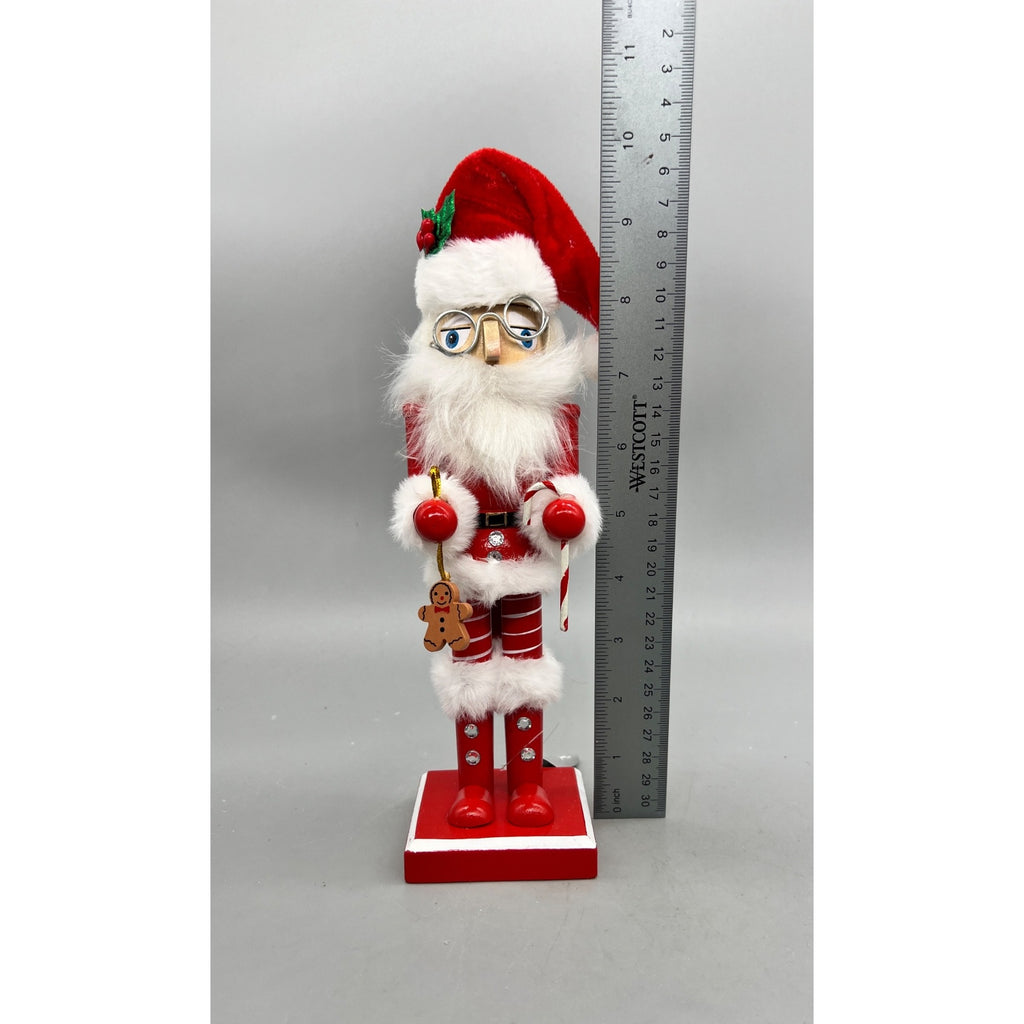 10.5” Santa Nutcracker with Candy Cane & Gingerbread Ornament Christmas Decor