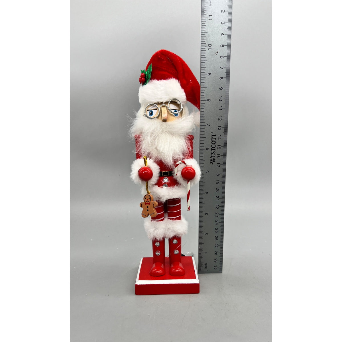 10.5” Santa Nutcracker with Candy Cane & Gingerbread Ornament Christmas Decor