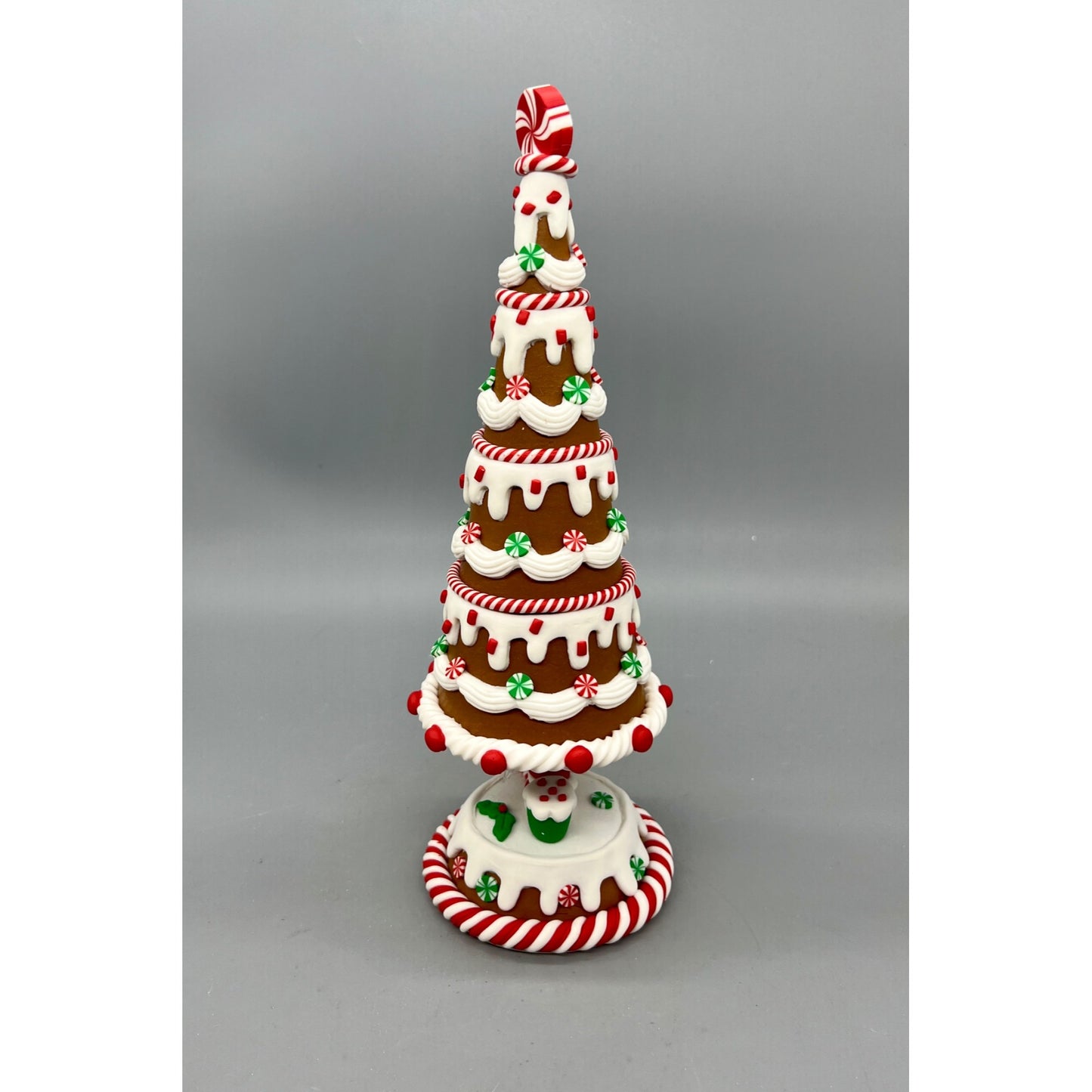 Handcrafted Gingerbread Tree Tabletop Decoration - 11" Tall - Candy Cane & Peppermint Design - Holiday Centerpiece
