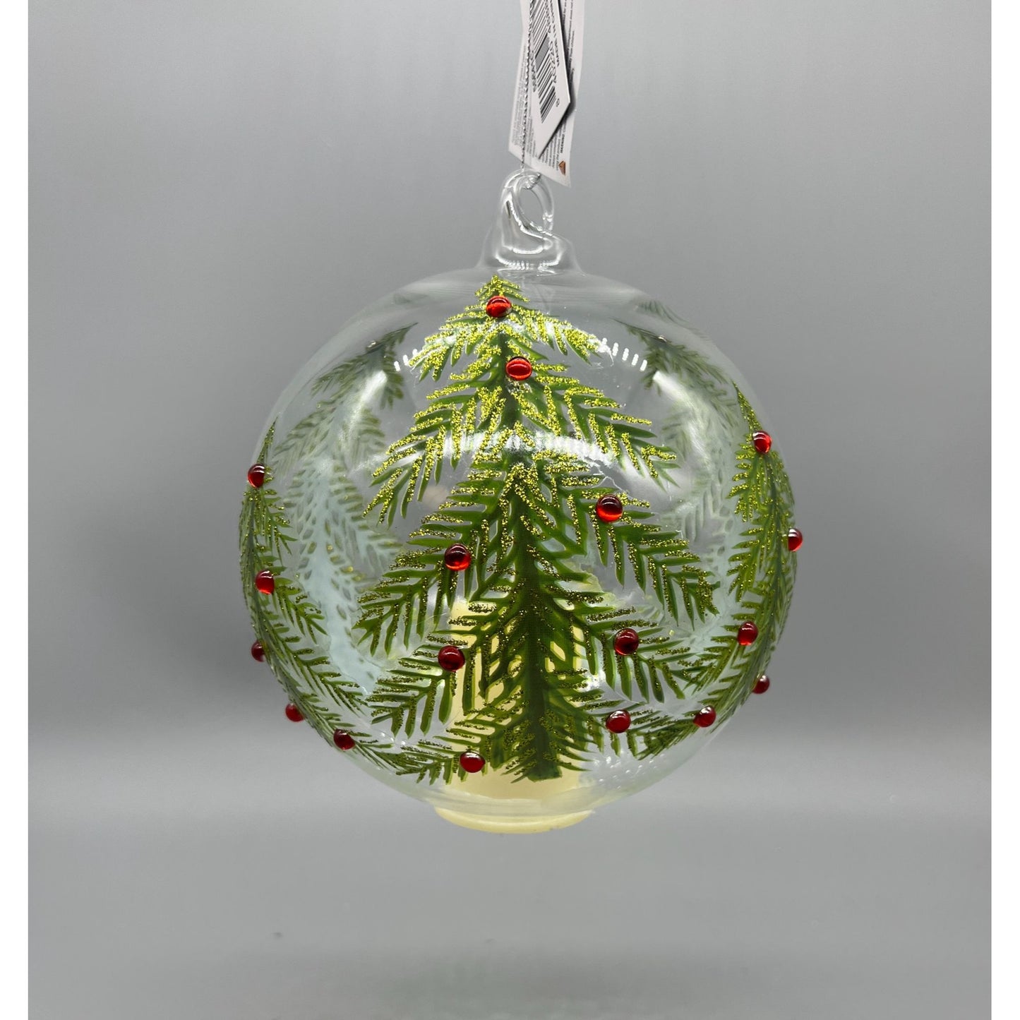 6 Inch Hand-Decorated Glass Ornament With LED Flicker Candle & Christmas Tree Design