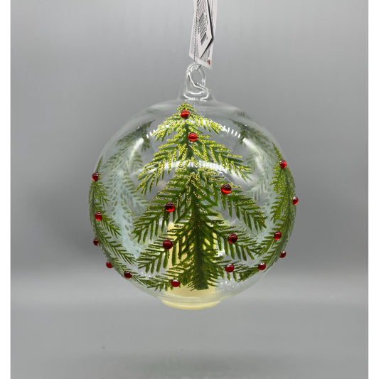 6 Inch Hand-Decorated Glass Ornament With LED Flicker Candle & Christmas Tree Design