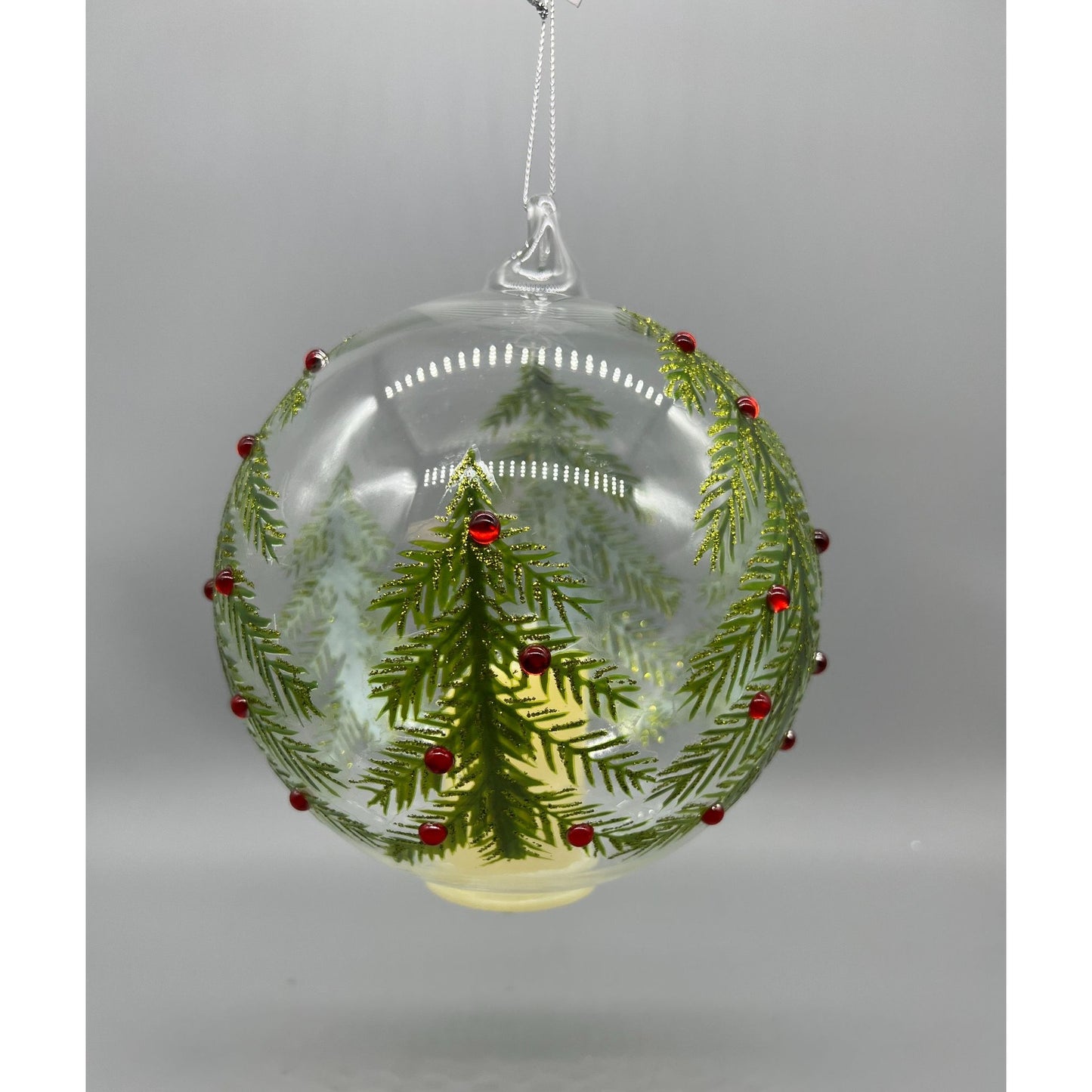 6 Inch Hand-Decorated Glass Ornament With LED Flicker Candle & Christmas Tree Design