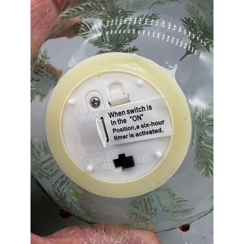 6 Inch Hand-Decorated Glass Ornament With LED Flicker Candle & Christmas Tree Design