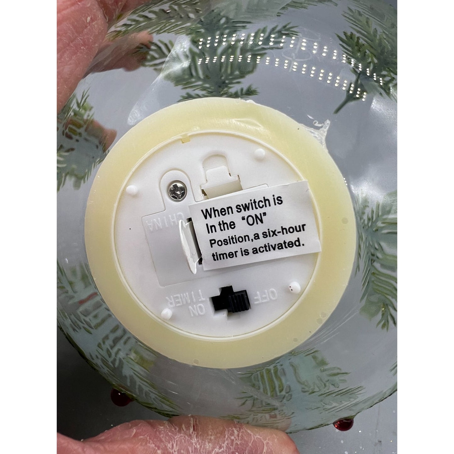 6 Inch Hand-Decorated Glass Ornament With LED Flicker Candle & Christmas Tree Design