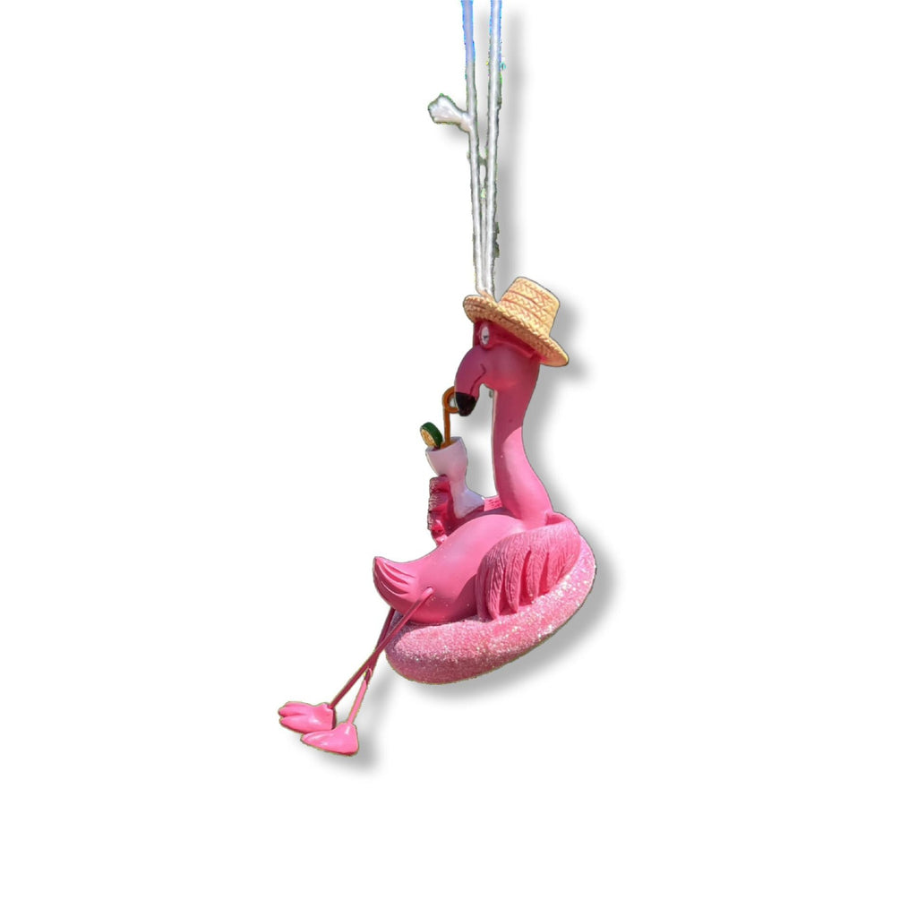 Kurt Adler 5.5" Flamingo Christmas Ornament with Sun Hat and Tropical Drink- Hand Decorated  T3850