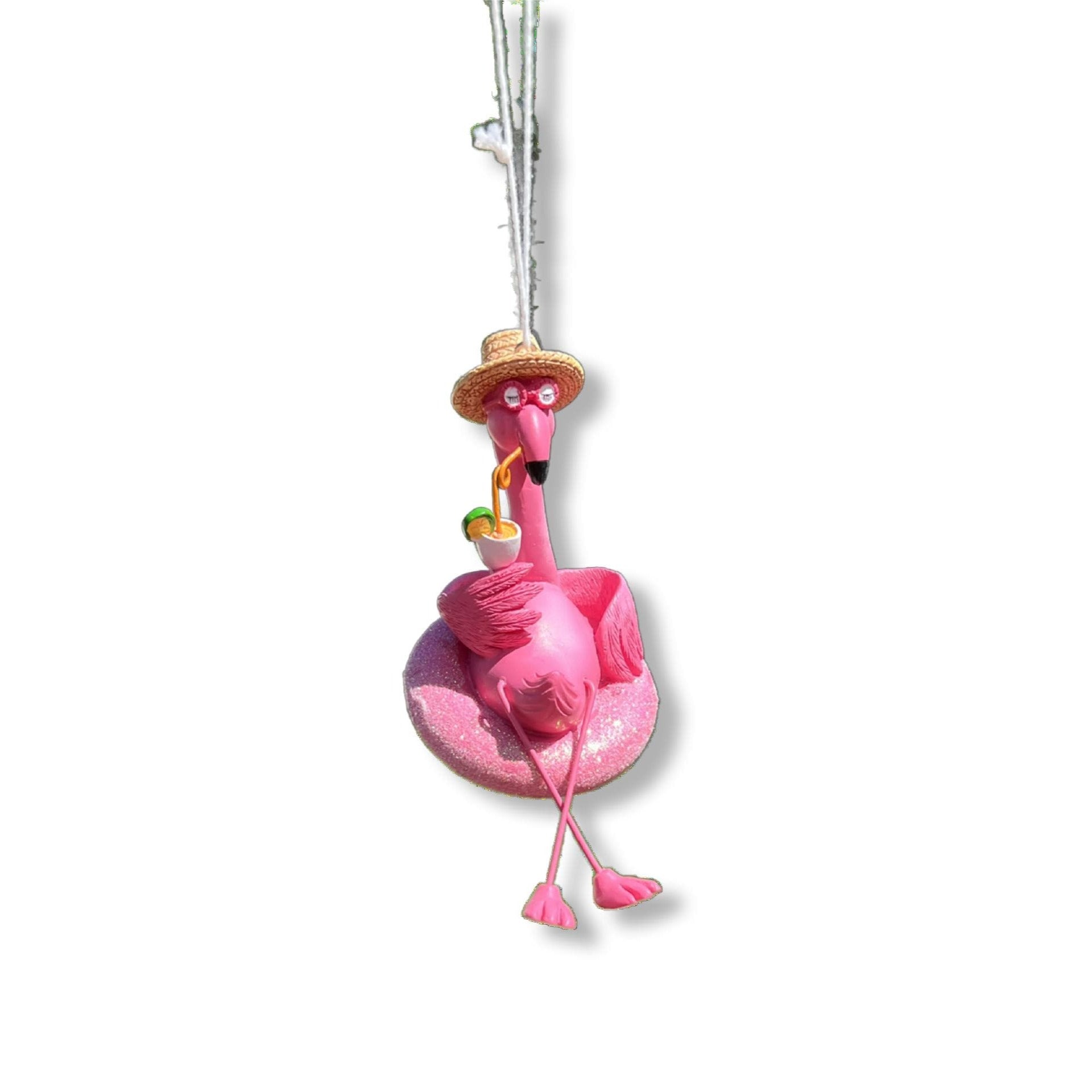 Kurt Adler 5.5" Flamingo Christmas Ornament with Sun Hat and Tropical Drink- Hand Decorated  T3850
