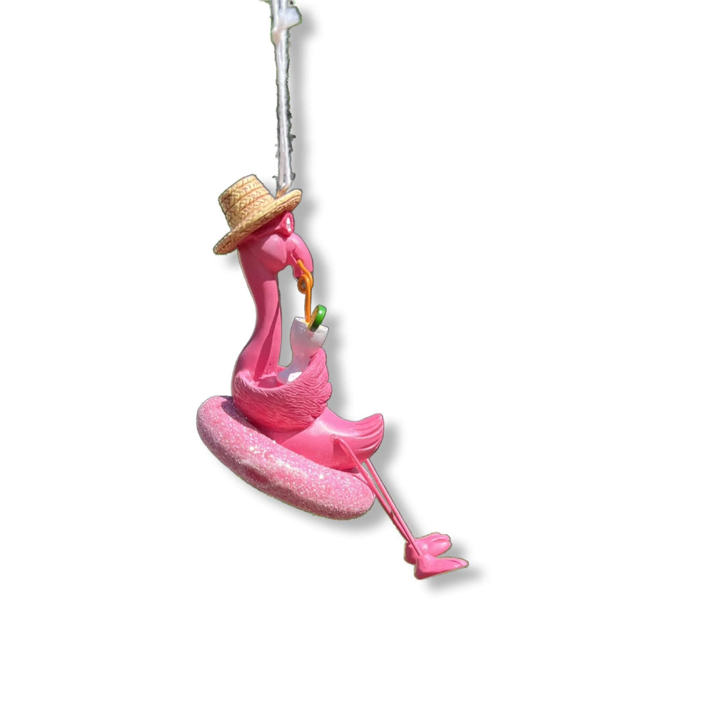 Kurt Adler 5.5" Flamingo Christmas Ornament with Sun Hat and Tropical Drink- Hand Decorated  T3850