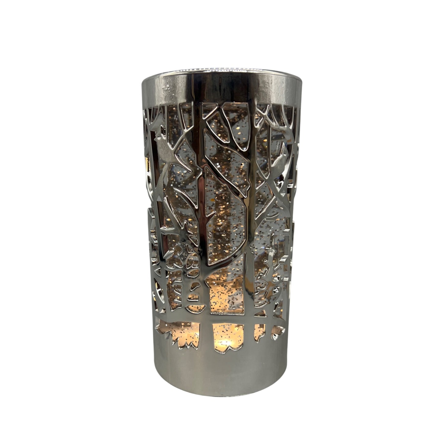 Silver LED Water Spinning Candle Snow Globe With Snowman & Forest Scene - 7.5" Lighted Holiday Decor