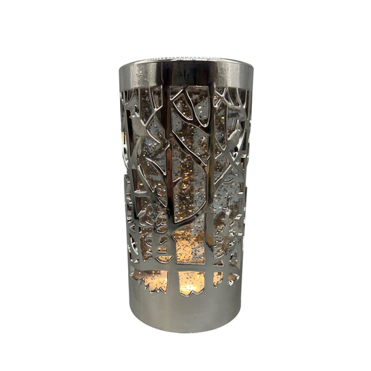 Silver LED Water Spinning Candle Snow Globe With Snowman & Forest Scene - 7.5" Lighted Holiday Decor