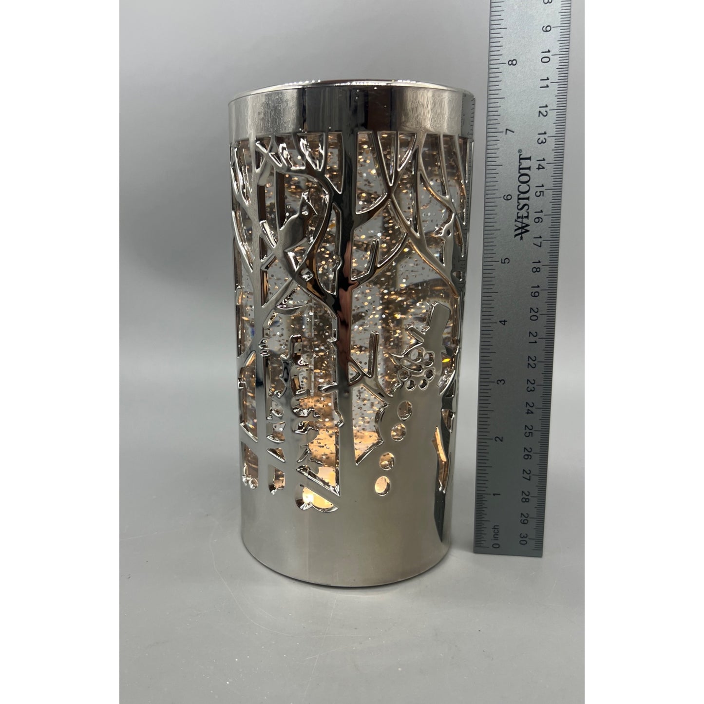 Silver LED Water Spinning Candle Snow Globe With Snowman & Forest Scene - 7.5" Lighted Holiday Decor