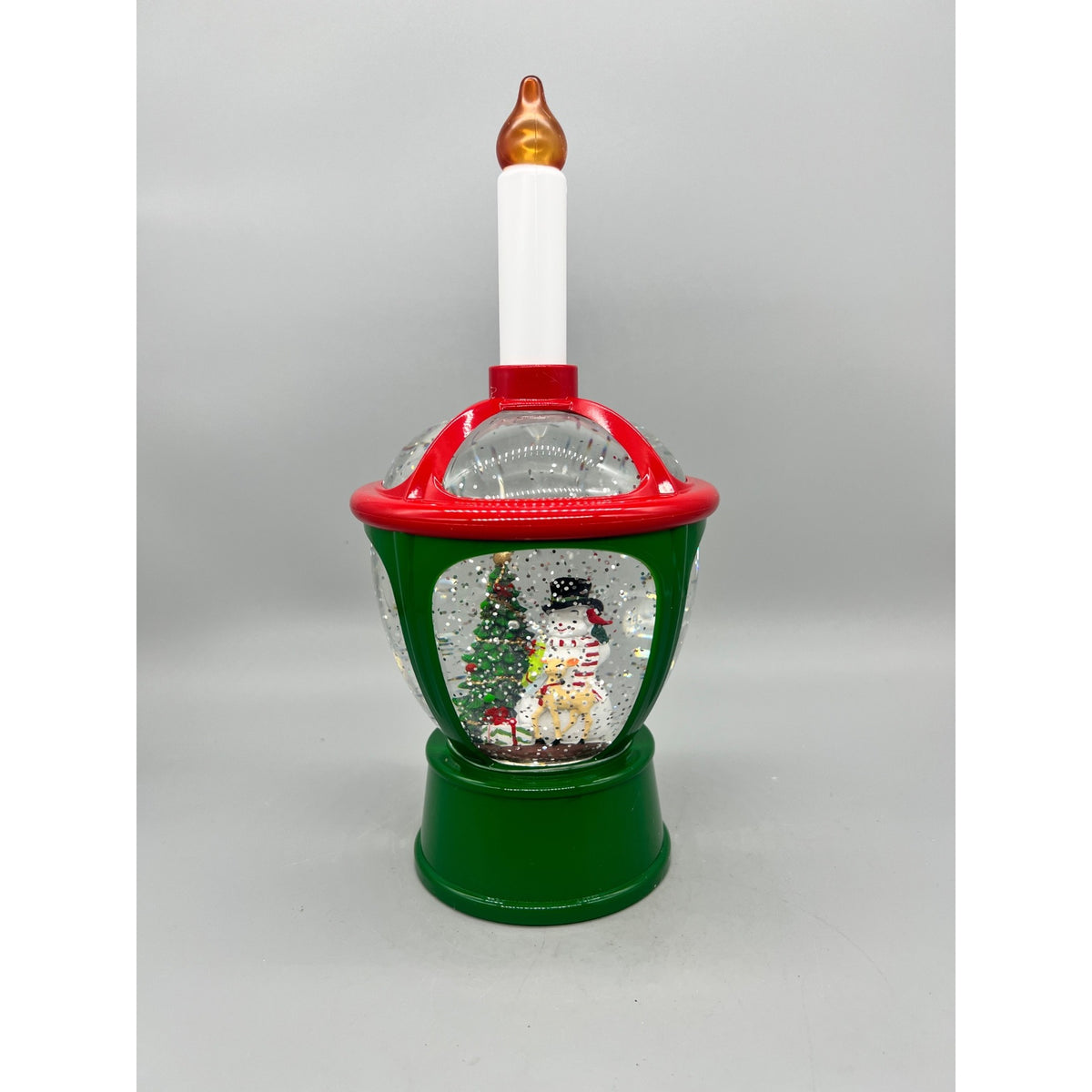 11.5” Lighted Christmas Lantern Snow Globe with Snowman, Deer & Tree Scene