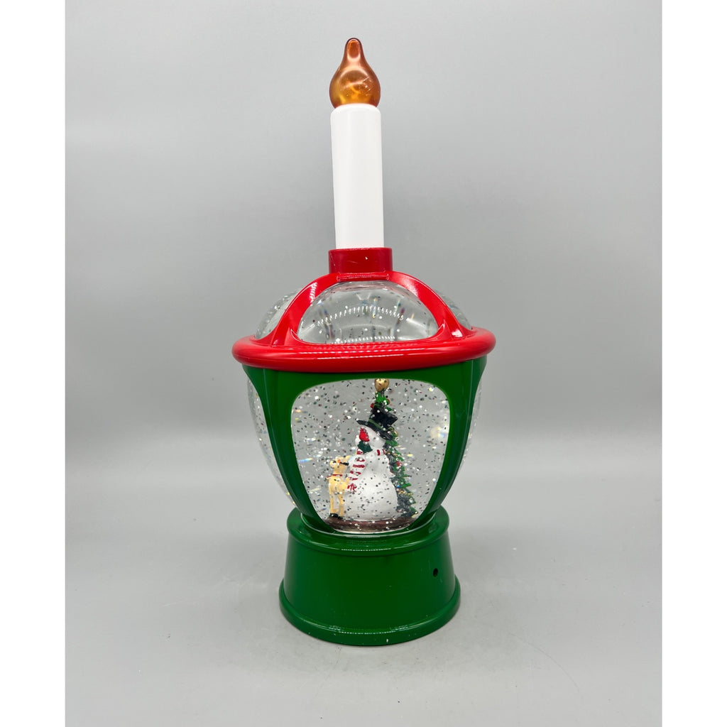11.5” Lighted Christmas Lantern Snow Globe with Snowman, Deer & Tree Scene