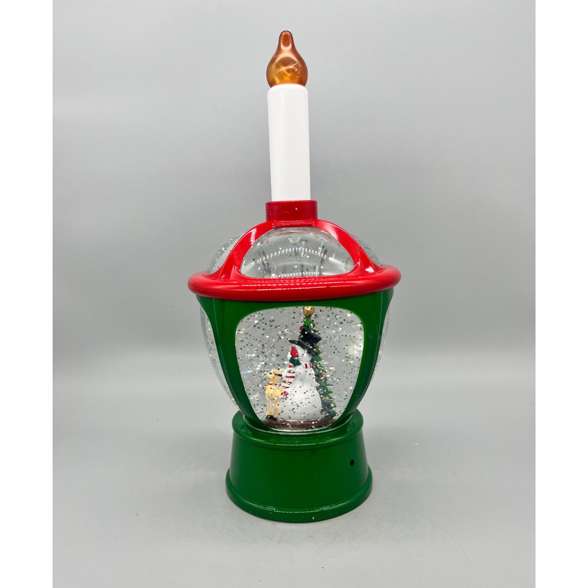 11.5” Lighted Christmas Lantern Snow Globe with Snowman, Deer & Tree Scene