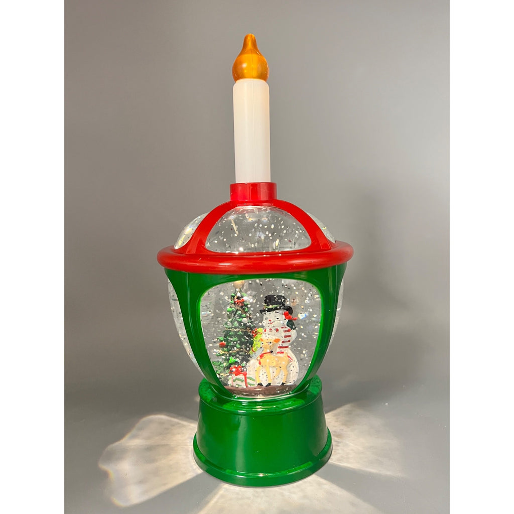 11.5” Lighted Christmas Lantern Snow Globe with Snowman, Deer & Tree Scene