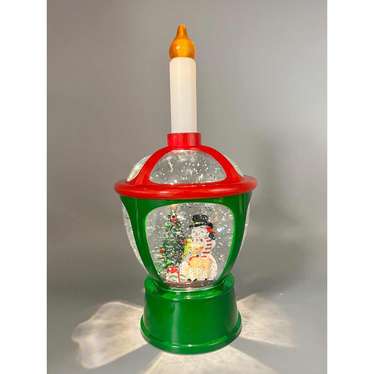 11.5” Lighted Christmas Lantern Snow Globe with Snowman, Deer & Tree Scene
