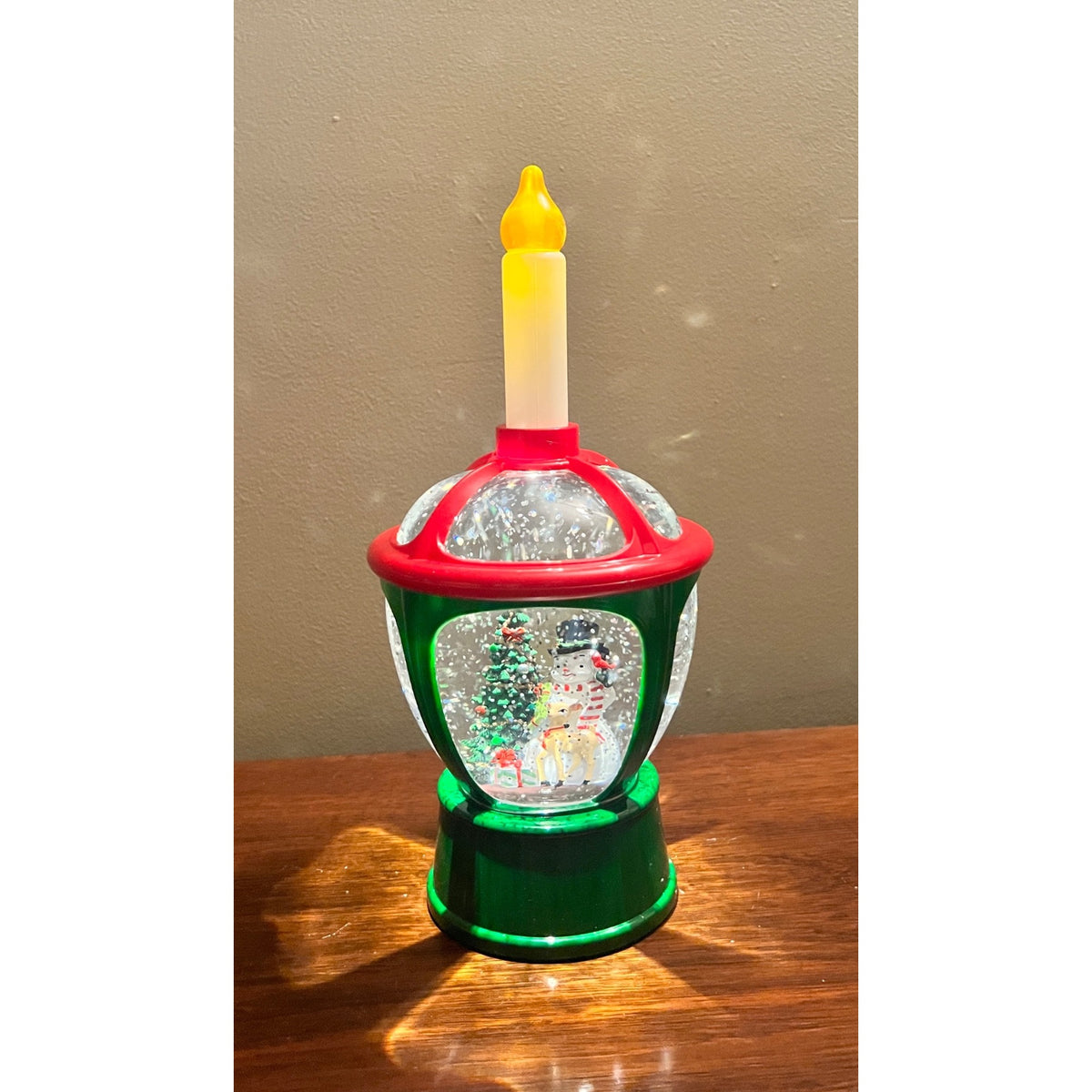 11.5” Lighted Christmas Lantern Snow Globe with Snowman, Deer & Tree Scene