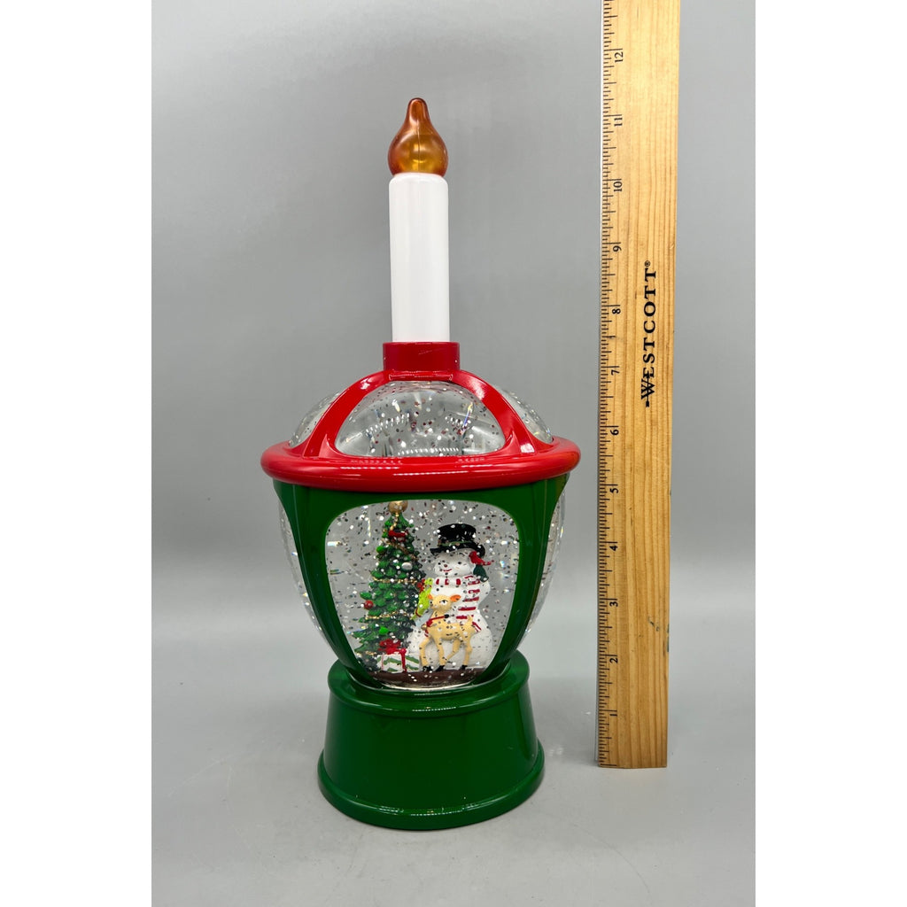 11.5” Lighted Christmas Lantern Snow Globe with Snowman, Deer & Tree Scene