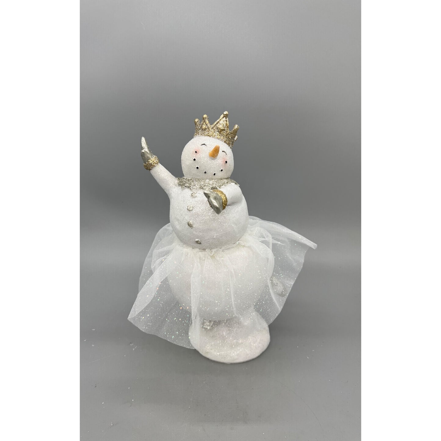 Glitter Snow Lady Ballerina Figurine With Crown & Tulle Skirt - Hand Decorated 9.5"