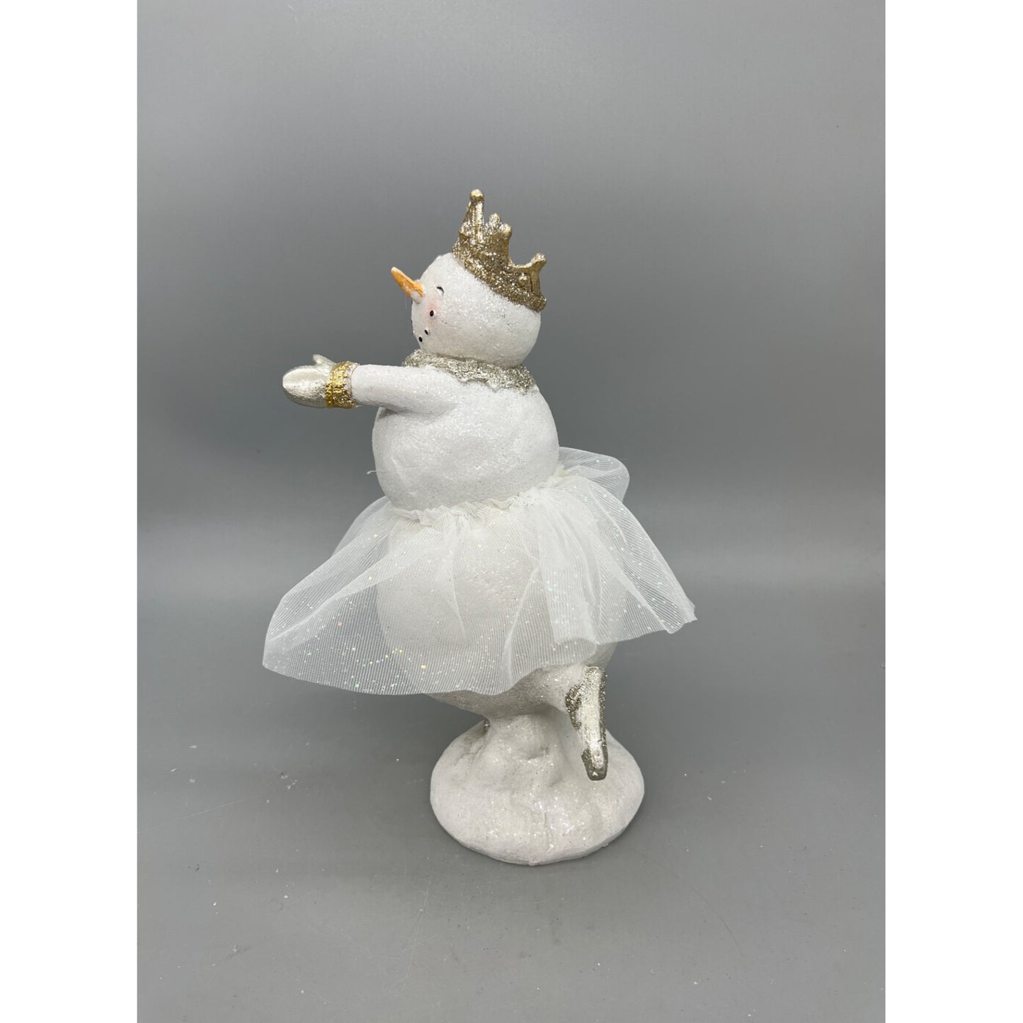 Glitter Snow Lady Ballerina Figurine With Crown & Tulle Skirt - Hand Decorated 9.5"