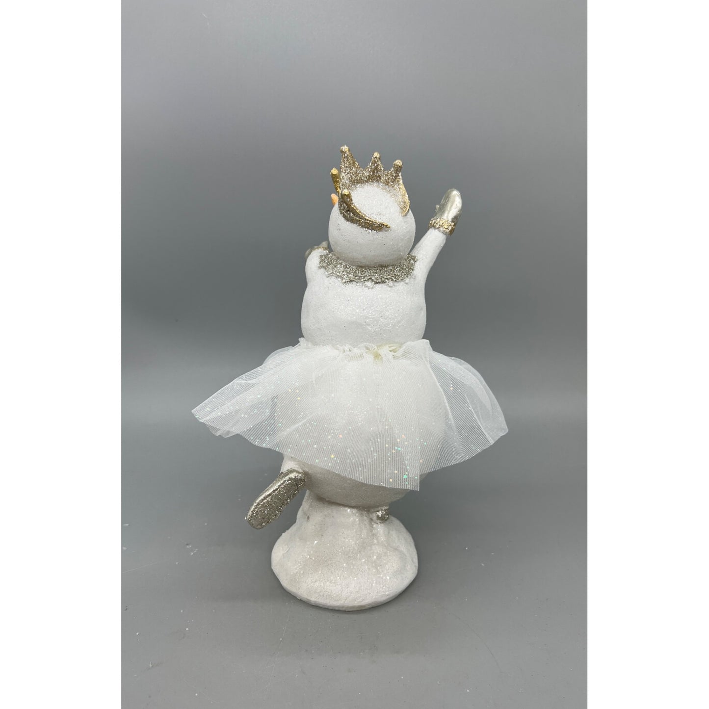 Glitter Snow Lady Ballerina Figurine With Crown & Tulle Skirt - Hand Decorated 9.5"