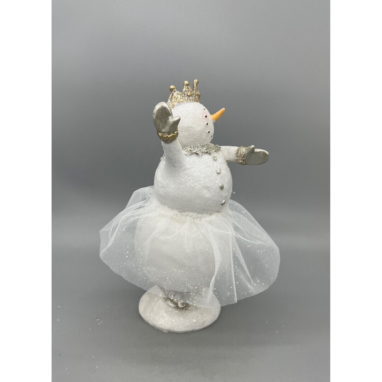 Glitter Snow Lady Ballerina Figurine With Crown & Tulle Skirt - Hand Decorated 9.5"