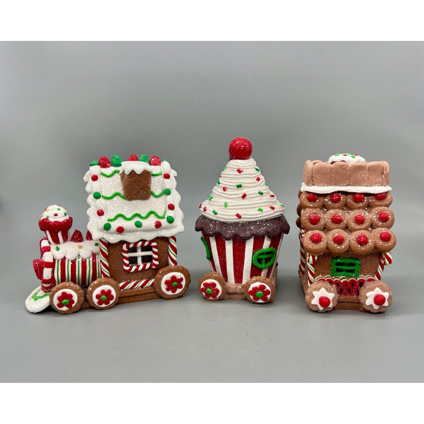 Kurt Adler Hand Decorated Clay Dough Gingerbread Train Set With LED Lights