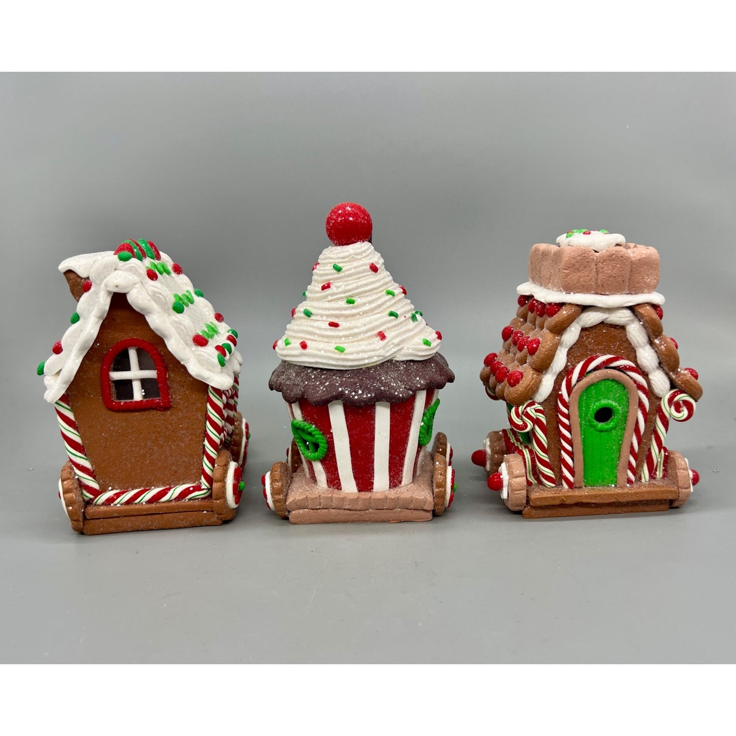Kurt Adler Hand Decorated Clay Dough Gingerbread Train Set With LED Lights
