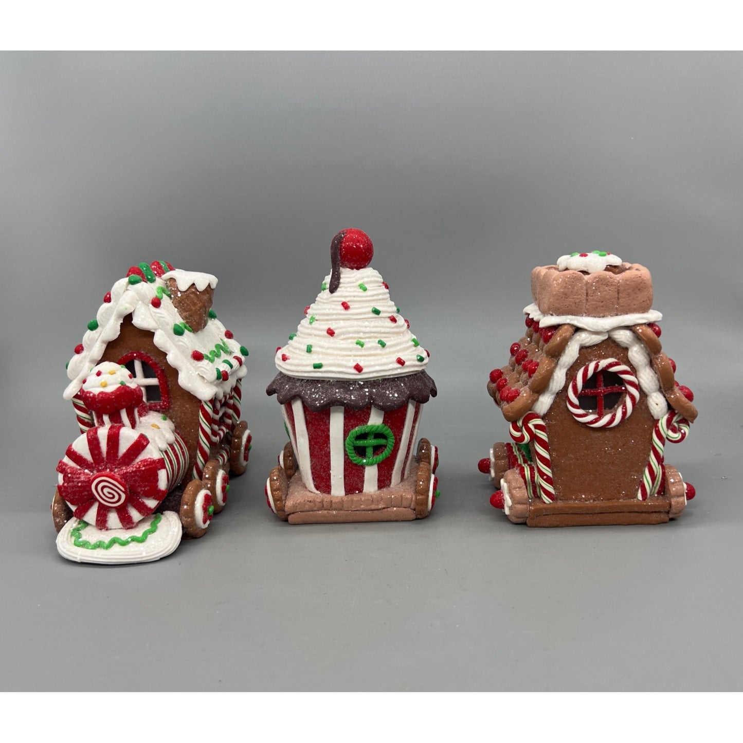 Kurt Adler Hand Decorated Clay Dough Gingerbread Train Set With LED Lights