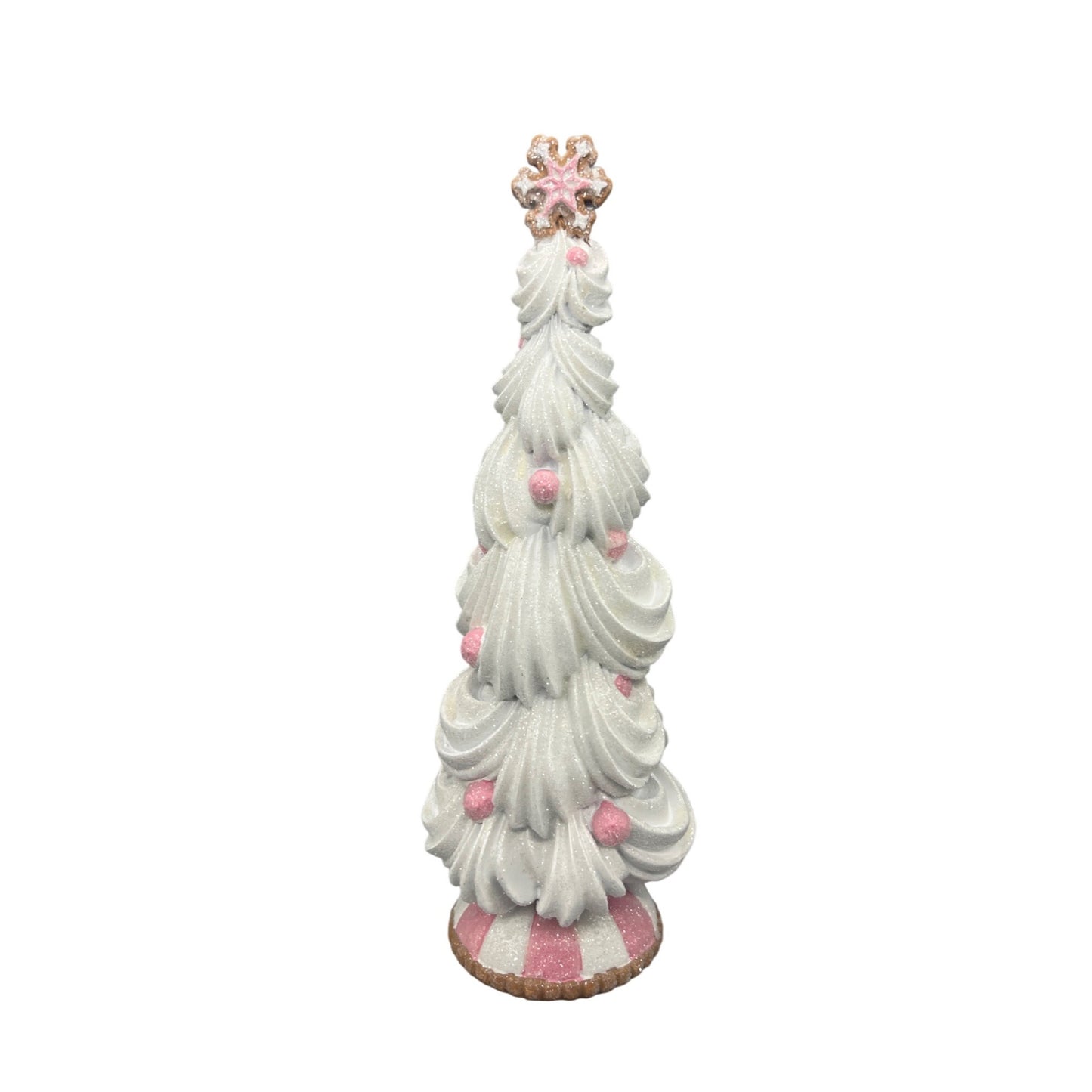 White Frosting-Inspired Decorative Christmas Tree With Pink Accents & Glittery Finish 14" Tall Festive Holiday Décor Centerpiece