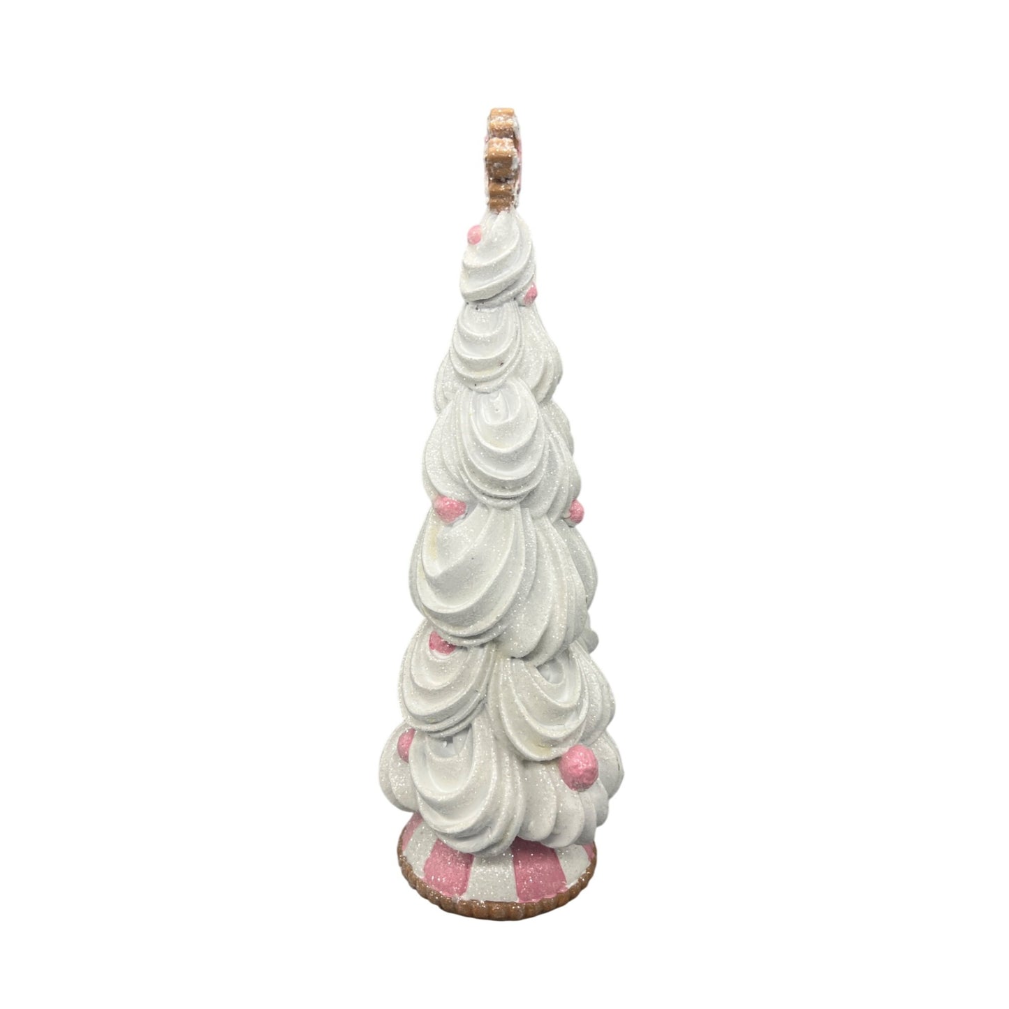 White Frosting-Inspired Decorative Christmas Tree With Pink Accents & Glittery Finish 14" Tall Festive Holiday Décor Centerpiece