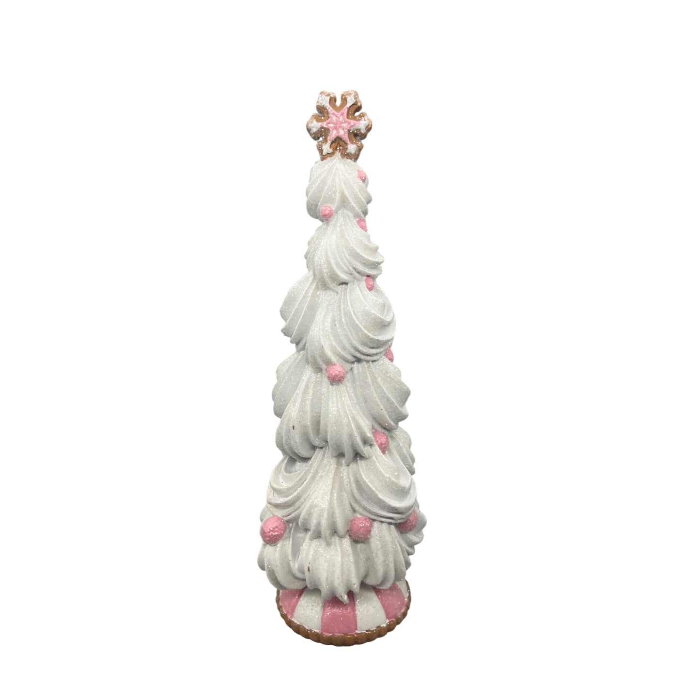 White Frosting-Inspired Decorative Christmas Tree With Pink Accents & Glittery Finish 14" Tall Festive Holiday Décor Centerpiece