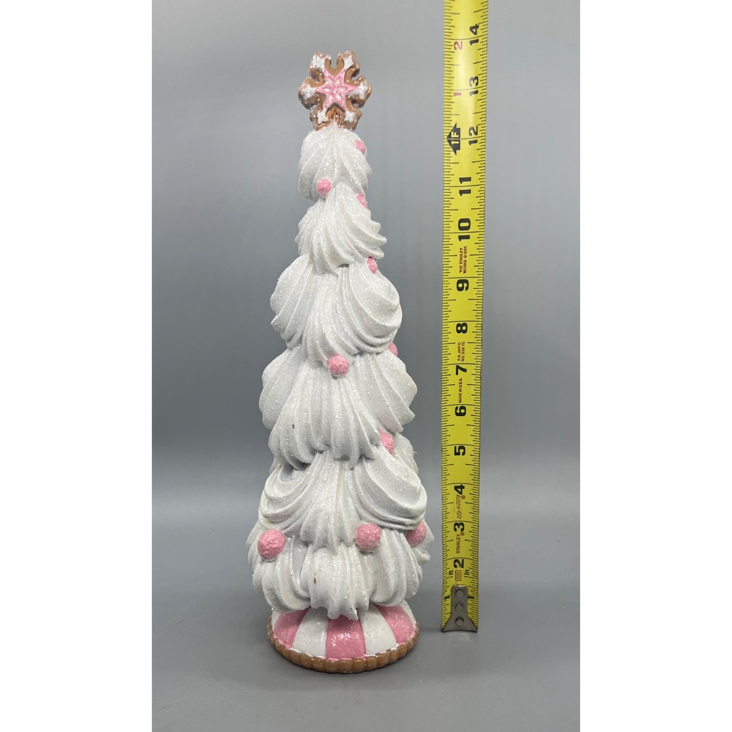White Frosting-Inspired Decorative Christmas Tree With Pink Accents & Glittery Finish 14" Tall Festive Holiday Décor Centerpiece