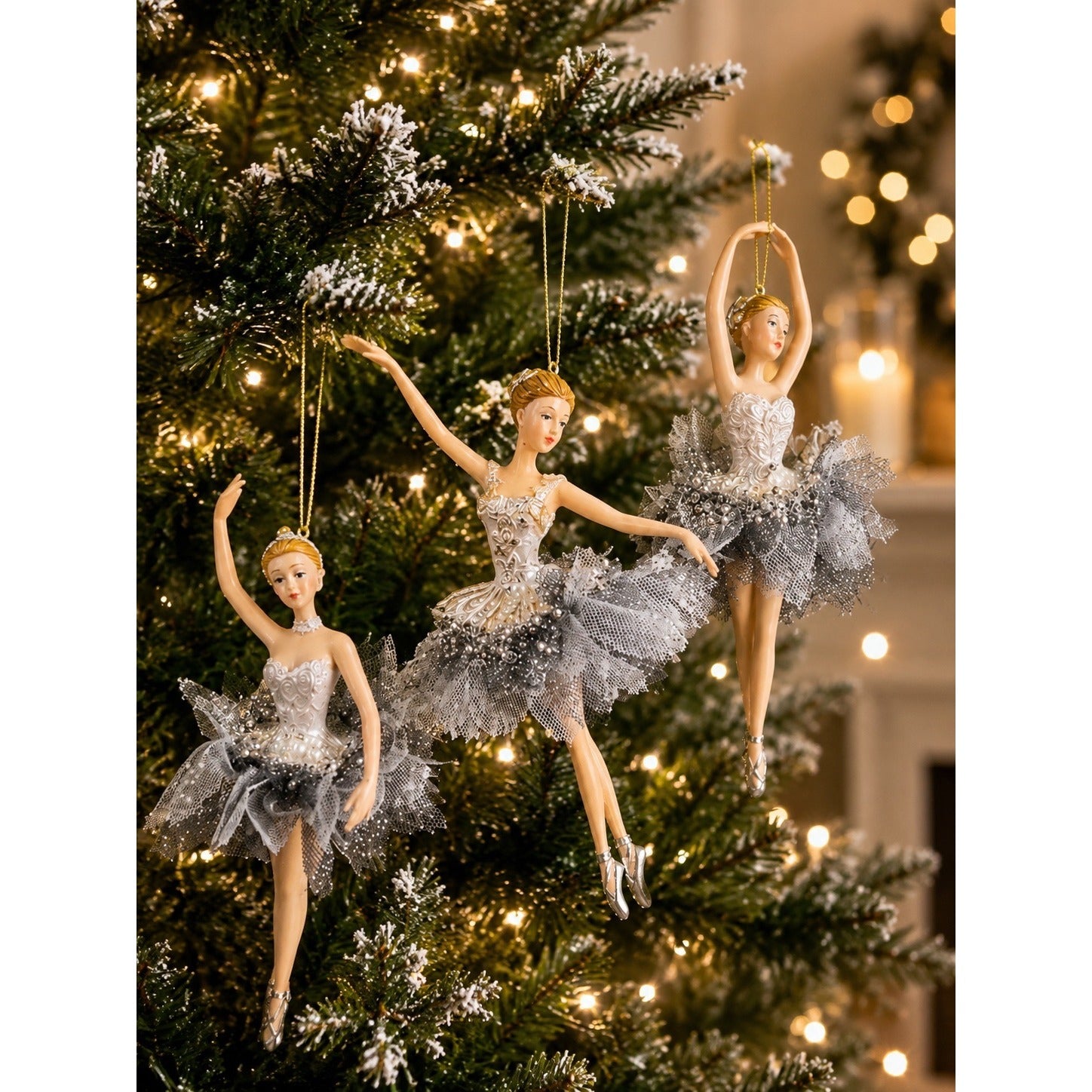 Kurt Adler Silver & White Ballerina Christmas Ornaments with Tulle Tutus – 3 Styles, Sold Separately