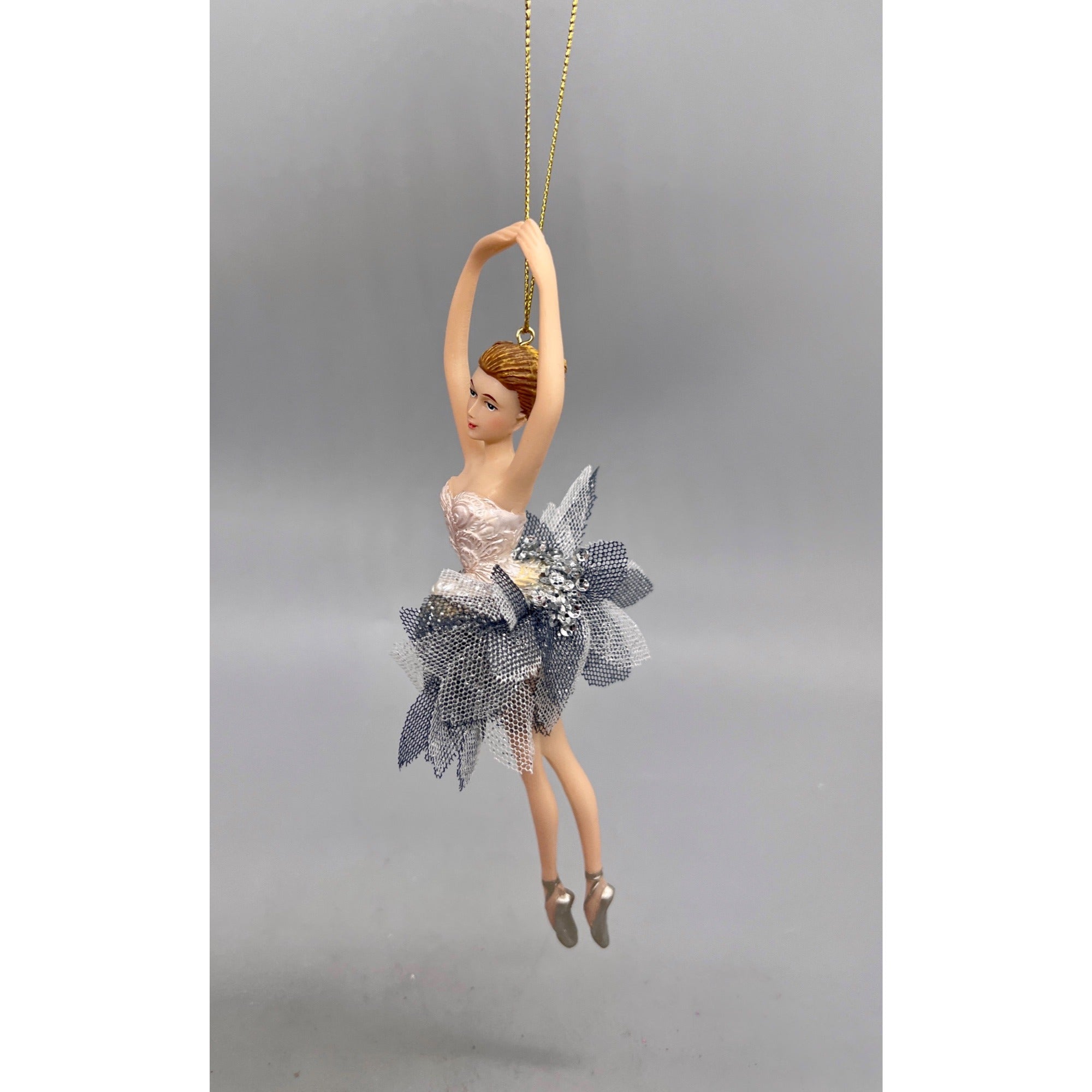 Kurt Adler Silver & White Ballerina Christmas Ornaments with Tulle Tutus – 3 Styles, Sold Separately