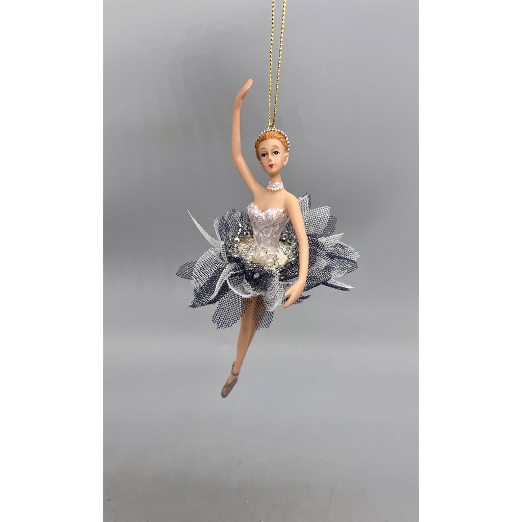 Kurt Adler Silver & White Ballerina Christmas Ornaments with Tulle Tutus – 3 Styles, Sold Separately