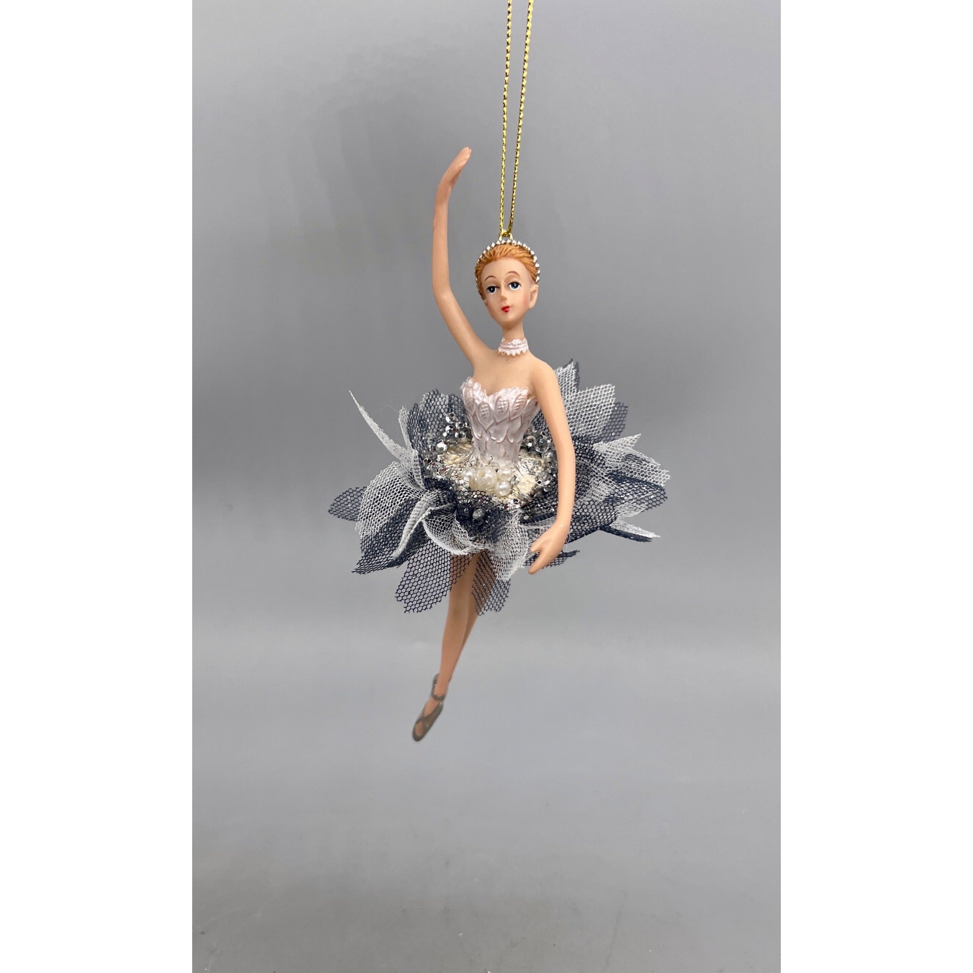 Kurt Adler Silver & White Ballerina Christmas Ornaments with Tulle Tutus – 3 Styles, Sold Separately