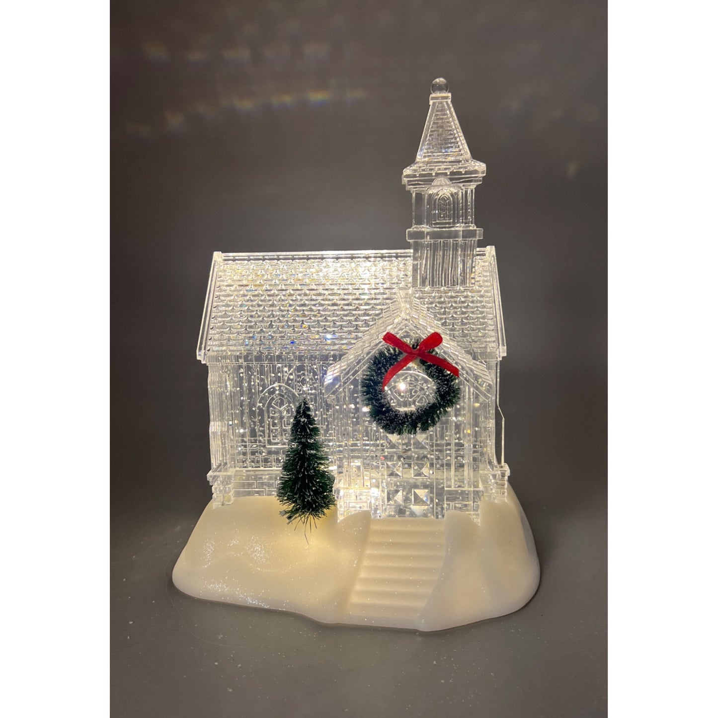 9" Clear Acrylic LED Light-Up Church Decoration With Spinning Water & Timer