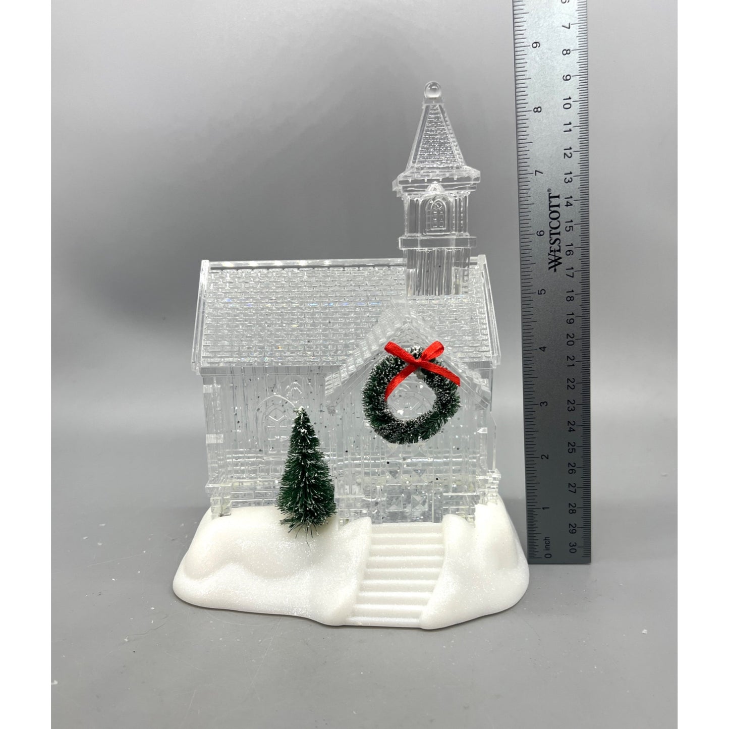 9" Clear Acrylic LED Light-Up Church Decoration With Spinning Water & Timer