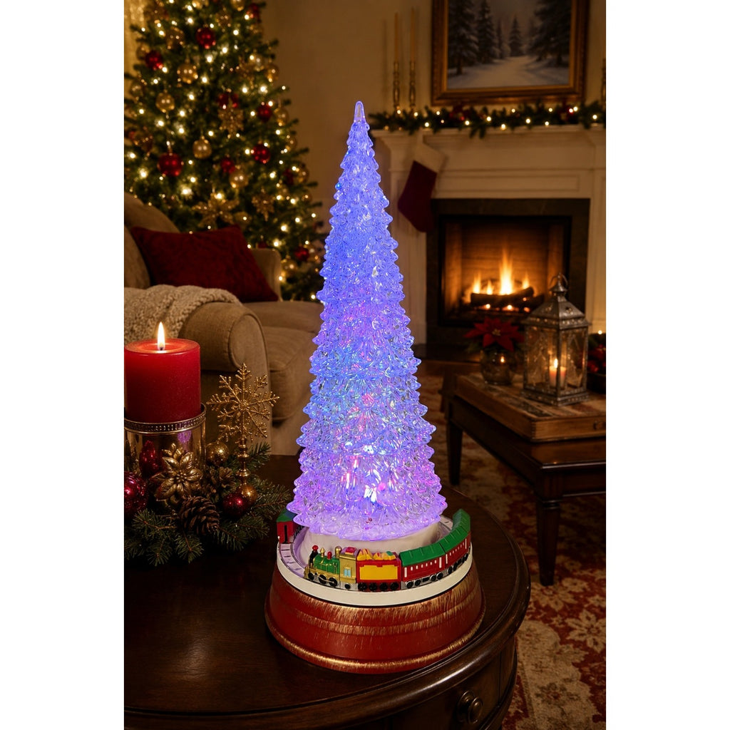 Animated Color-Changing Christmas Tree with Rotating Train – 13.25”