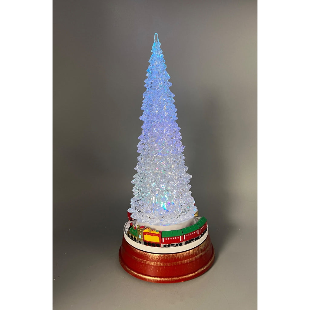 Animated Color-Changing Christmas Tree with Rotating Train – 13.25”