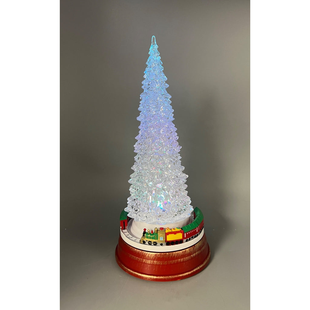 Animated Color-Changing Christmas Tree with Rotating Train – 13.25”