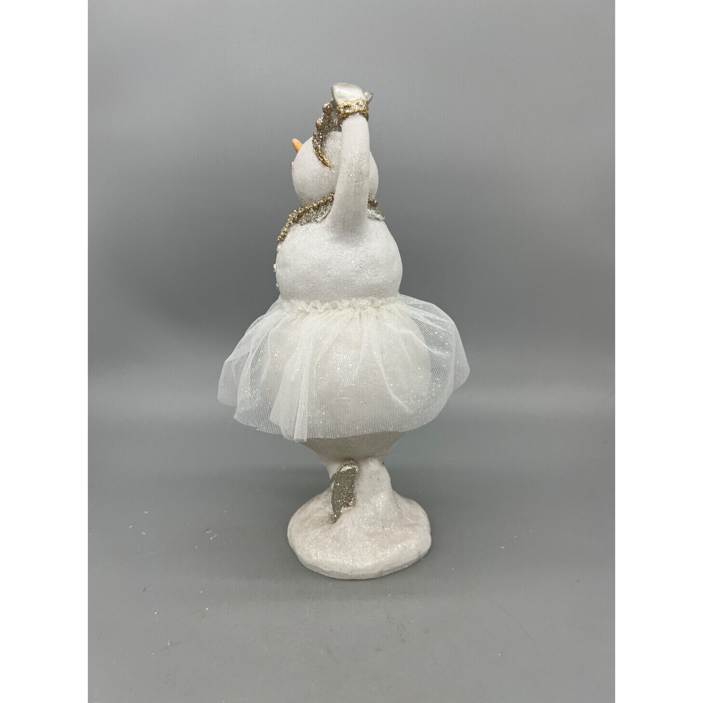 Handcrafted 10" Glitter Snow Lady Ballerina Figurine With Tulle Skirt & Gold Accents