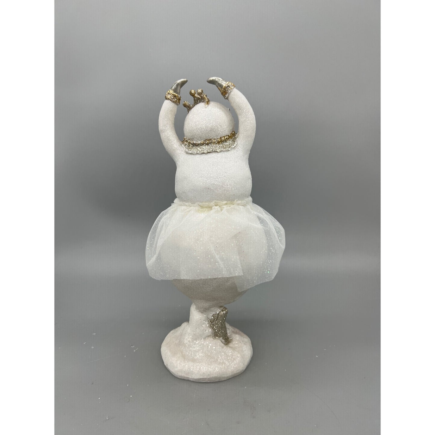 Handcrafted 10" Glitter Snow Lady Ballerina Figurine With Tulle Skirt & Gold Accents