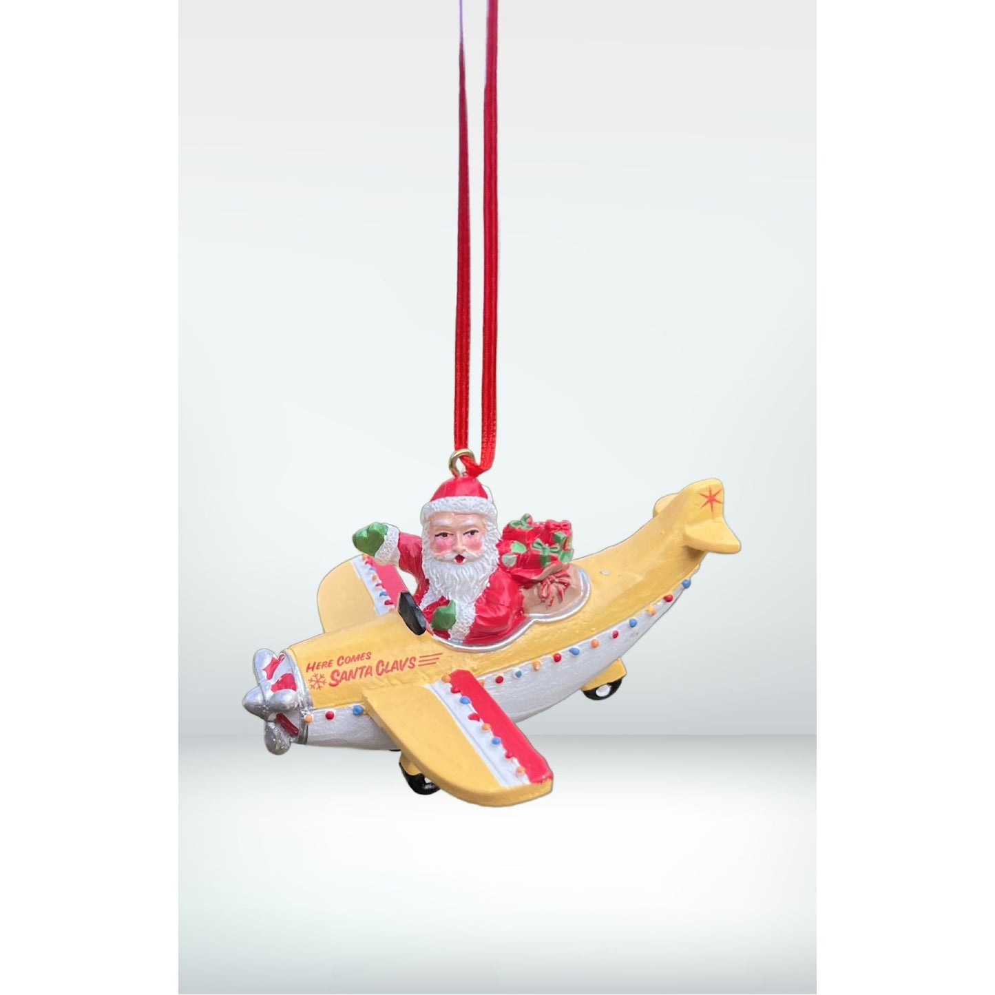 Kurt Adler Santa Claus Airplane Christmas Ornament Hand Painted 3.75"