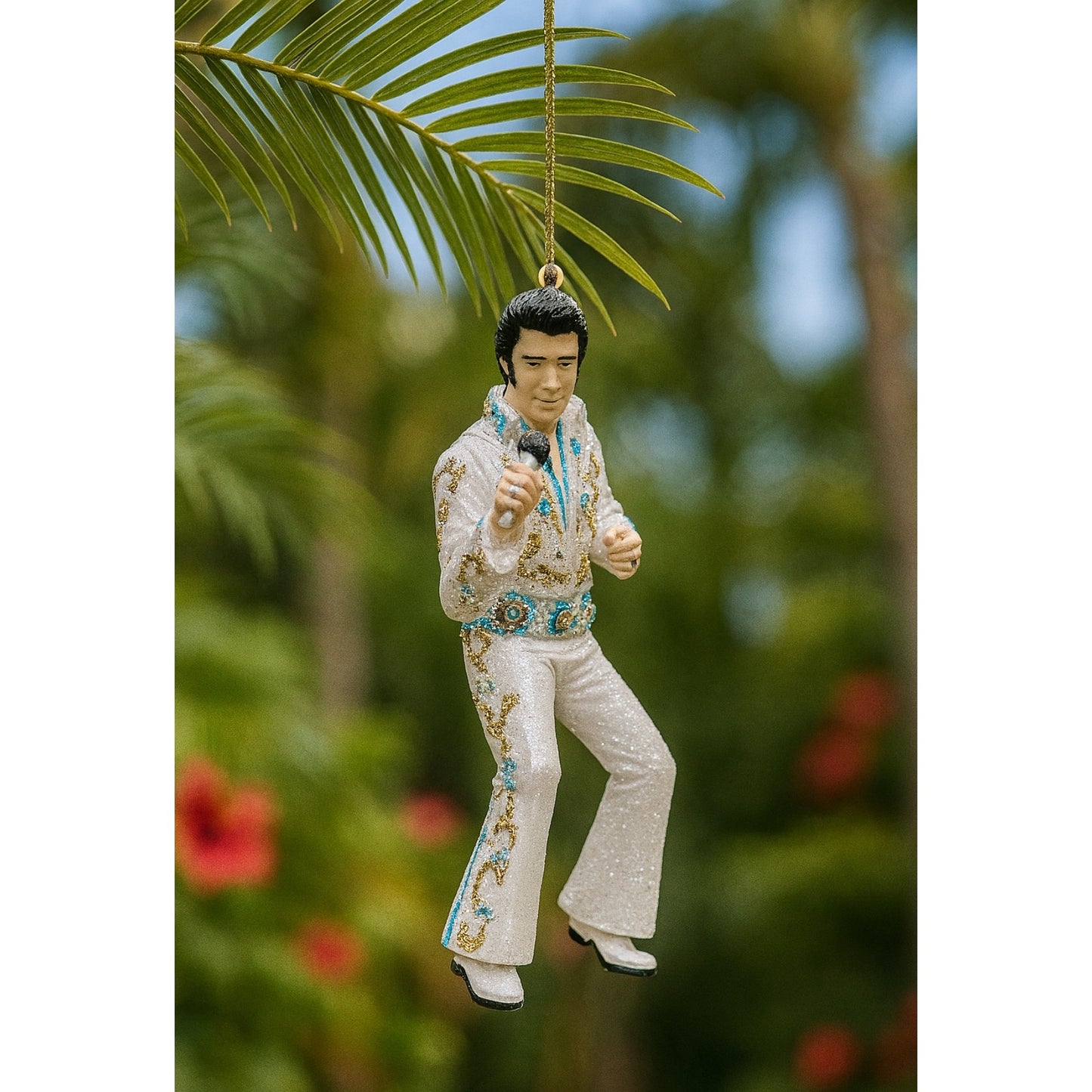 Elvis Presley Christmas Ornament In White Jumpsuit With Microphone 5" Hand Painted