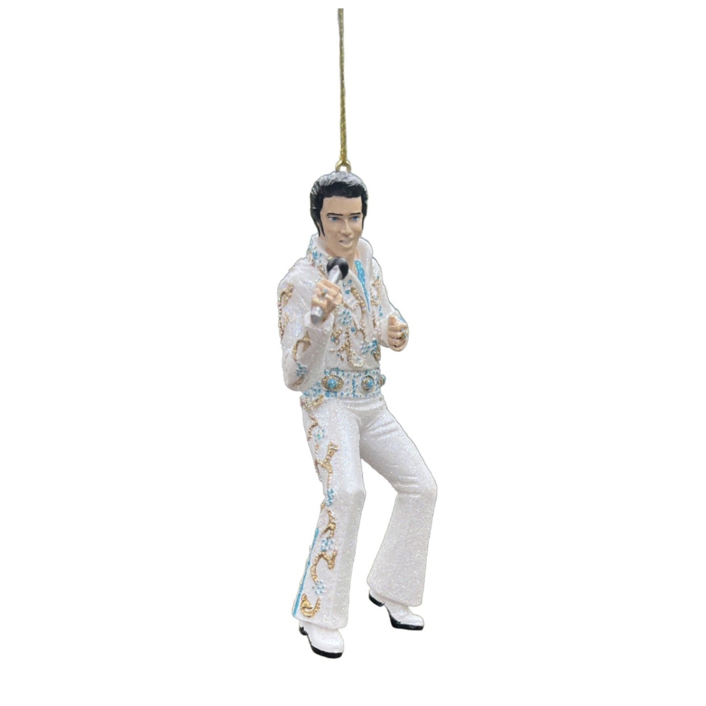 Elvis Presley Christmas Ornament In White Jumpsuit With Microphone 5" Hand Painted