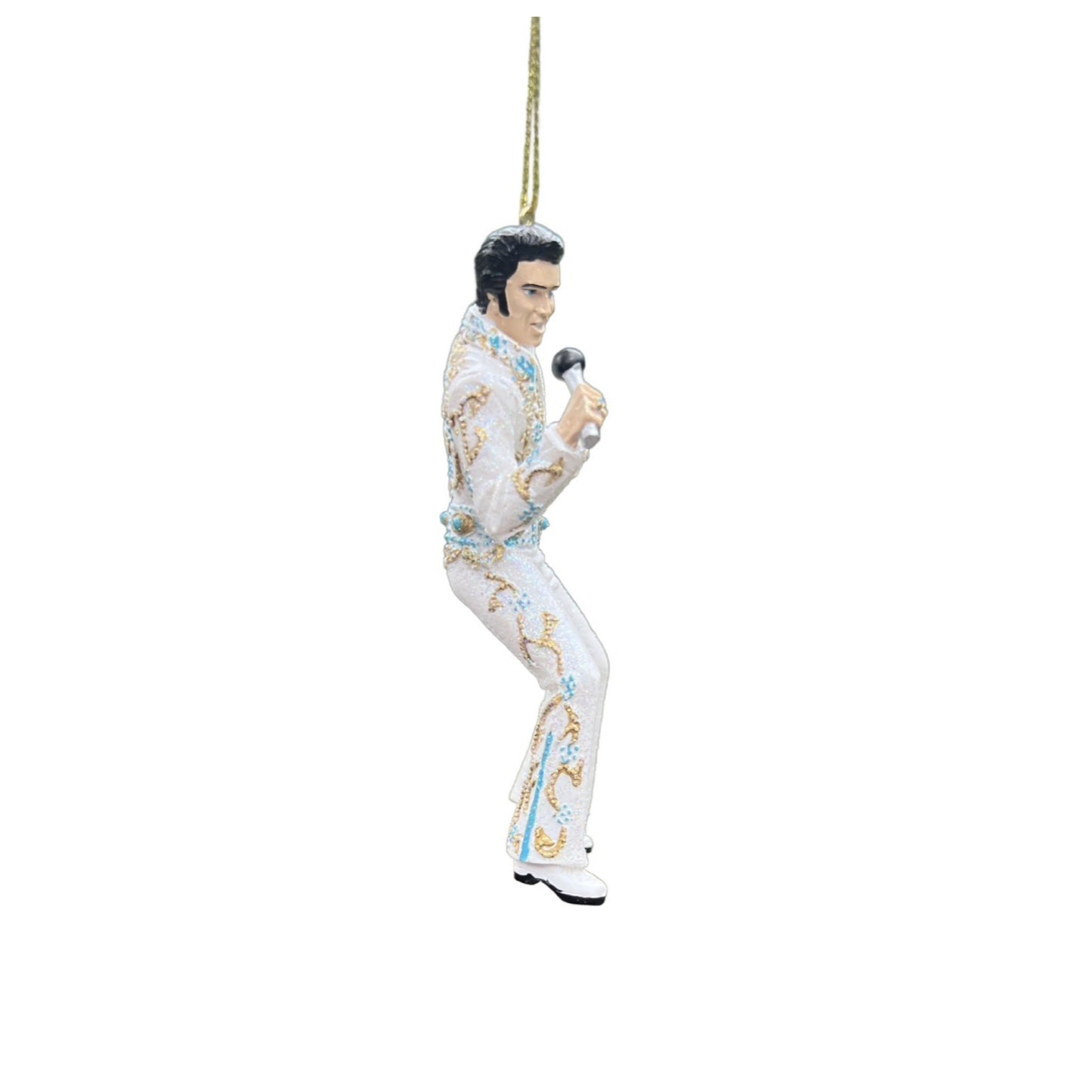 Elvis Presley Christmas Ornament In White Jumpsuit With Microphone 5" Hand Painted